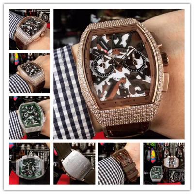 Replica Vanguard Japan VK Quartz Chronograph Movement Mens Watch Brown Dial Diamonds Case Leather Strap E77