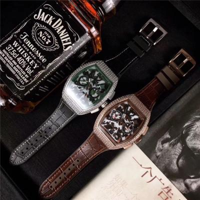 Replica Vanguard Japan VK Quartz Chronograph Movement Mens Watch Brown Dial Diamonds Case Leather Strap E77