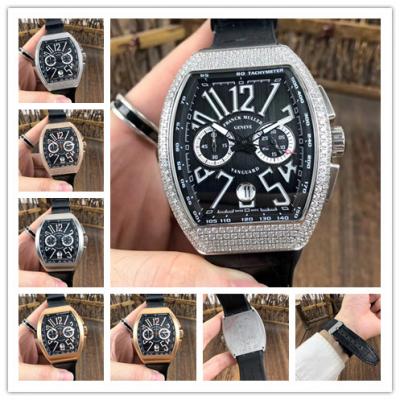 Replica Vanguard Japan Quartz Chronograph Movement Mens Watch Black Dial Diamonds Case Leather Strap E78