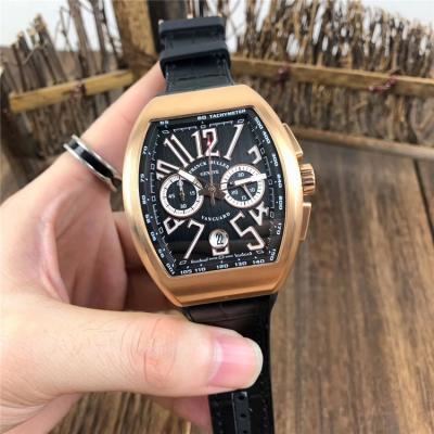 Replica Vanguard Japan Quartz Chronograph Movement Mens Watch Black Dial Diamonds Case Leather Strap E78