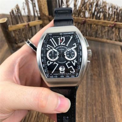 Replica Vanguard Japan Quartz Chronograph Movement Mens Watch Black Dial Diamonds Case Leather Strap E78