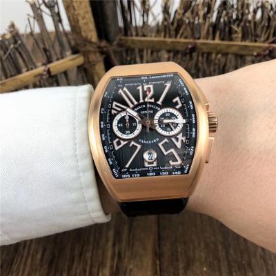 Replica Vanguard Japan Quartz Chronograph Movement Mens Watch Black Dial Diamonds Case Leather Strap E78