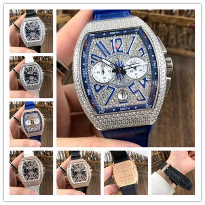 Replica Vanguard Japan Quartz Chronograph Movement Mens Watch Full Diamonds Dial Diamonds Case Leather Strap E79