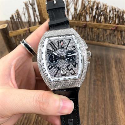 Replica Vanguard Japan Quartz Chronograph Movement Mens Watch Full Diamonds Dial Diamonds Case Leather Strap E79