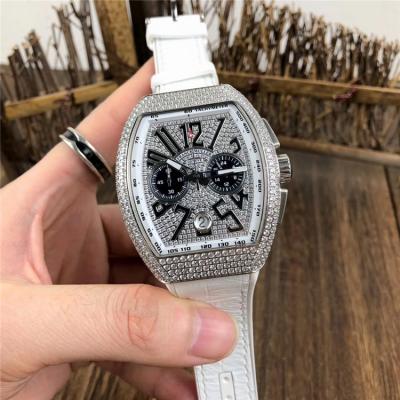 Replica Vanguard Japan Quartz Chronograph Movement Mens Watch Full Diamonds Dial Diamonds Case Leather Strap E79