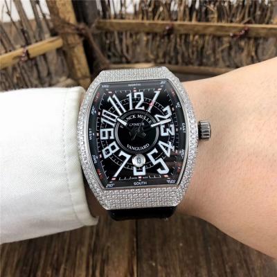 Replica Vanguard Japan Miyota 8215 Automatic Movement Mens Watch Black Dial Diamonds Case Leather Strap E80