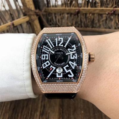 Replica Vanguard Japan Miyota 8215 Automatic Movement Mens Watch Black Dial Diamonds Case Leather Strap E80