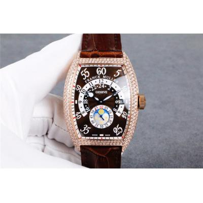 Replica Vanguard A21j Automatic Movement Mens Watch Black Dial Diamonds Case Leather Strap A E82