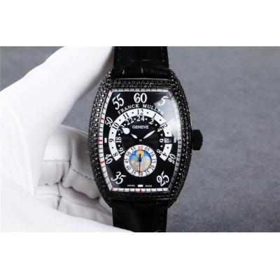 Replica Vanguard A21j Automatic Movement Mens Watch Black Dial Diamonds Case Leather Strap A E82