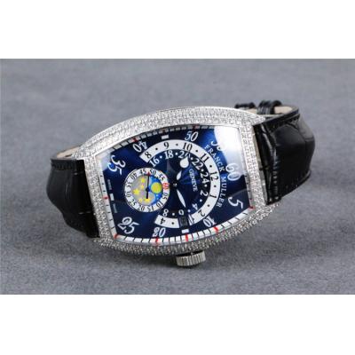 Replica Vanguard A21j Automatic Movement Mens Watch Silver Dial Diamonds Case Leather Strap B E82