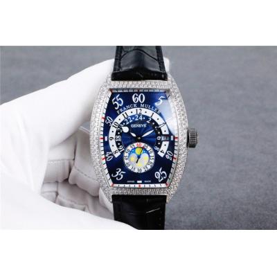 Replica Vanguard A21j Automatic Movement Mens Watch Silver Dial Diamonds Case Leather Strap B E82