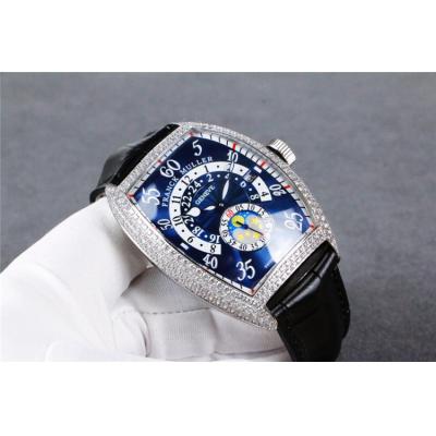 Replica Vanguard A21j Automatic Movement Mens Watch Silver Dial Diamonds Case Leather Strap B E82