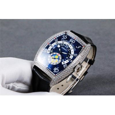 Replica Vanguard A21j Automatic Movement Mens Watch Silver Dial Diamonds Case Leather Strap B E82