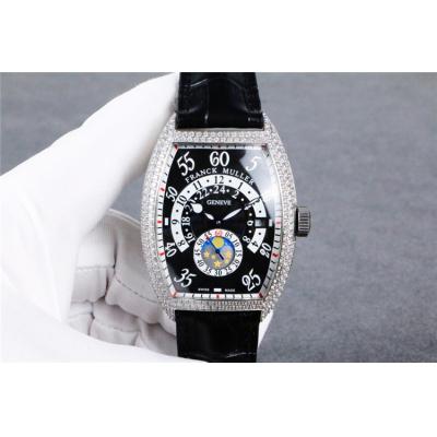 Replica Vanguard A21j Automatic Movement Mens Watch Silver Dial Diamonds Case Leather Strap B E82