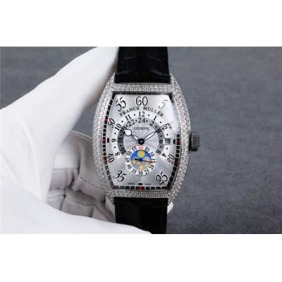 Replica Vanguard A21j Automatic Movement Mens Watch Silver Dial Diamonds Case Leather Strap B E82