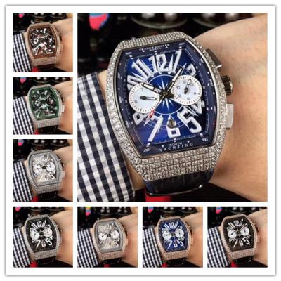 Replica Vanguard Japan Quartz Chronograph Movement Mens Watch Blue Dial Diamonds Case Leather Strap E83