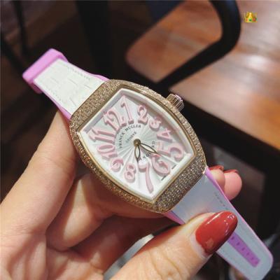 Replica New Models Swiss Quartz Movement Womens Watch White Dial Diamonds Case Leather Strap E84