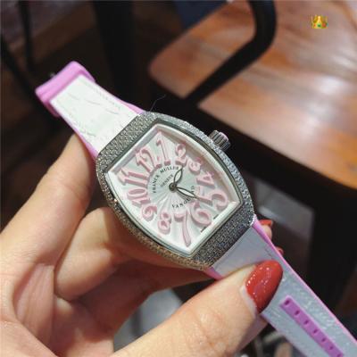 Replica New Models Swiss Quartz Movement Womens Watch White Dial Diamonds Case Leather Strap E84