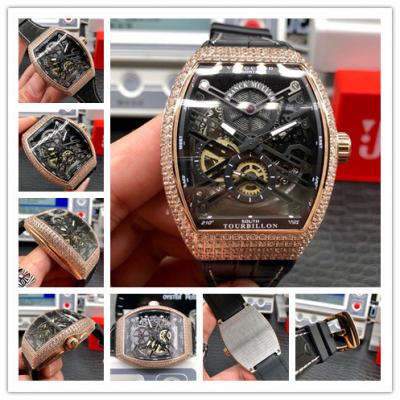 Replica Vanguard A21j Automatic Movement Mens Watch Skeleton Dial Diamonds Case Leather Strap E87