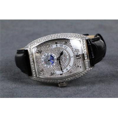 Replica Vanguard A21j Automatic Movement Mens Watch Full Diamonds Dial Diamonds Case Leather Strap E91