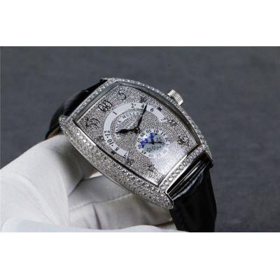 Replica Vanguard A21j Automatic Movement Mens Watch Full Diamonds Dial Diamonds Case Leather Strap E91