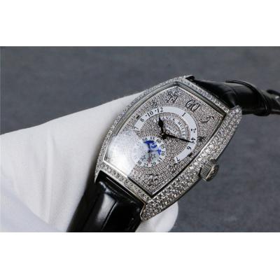 Replica Vanguard A21j Automatic Movement Mens Watch Full Diamonds Dial Diamonds Case Leather Strap E91