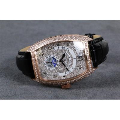 Replica Vanguard A21j Automatic Movement Mens Watch Full Diamonds Dial Diamonds Case Leather Strap E91