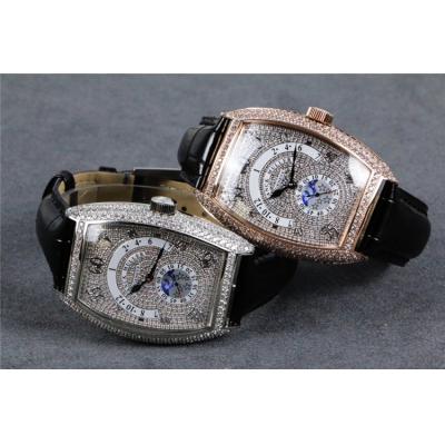 Replica Vanguard A21j Automatic Movement Mens Watch Full Diamonds Dial Diamonds Case Leather Strap E91