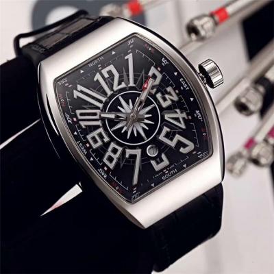 Replica Vanguard A21j Automatic Movement Mens Watch Black Dial Full Diamonds Case Leather Strap E94