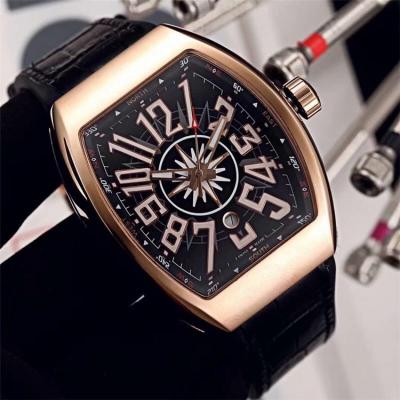 Replica Vanguard A21j Automatic Movement Mens Watch Black Dial Full Diamonds Case Leather Strap E94