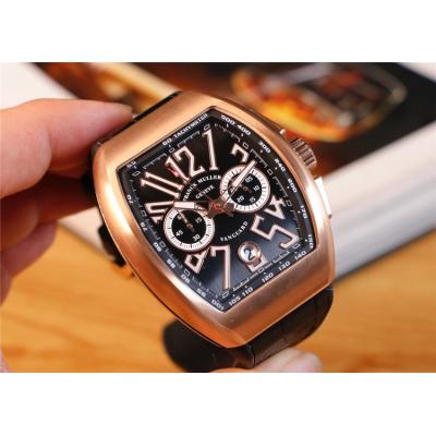 Replica Vanguard Japan Quartz Chronograph Movement Mens Watch Black Dial Diamonds Case Leather Strap E96