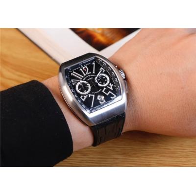 Replica Vanguard Japan Quartz Chronograph Movement Mens Watch Black Dial Diamonds Case Leather Strap E96