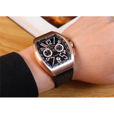 Replica Vanguard Japan Quartz Chronograph Movement Mens Watch Black Dial Diamonds Case Leather Strap E96