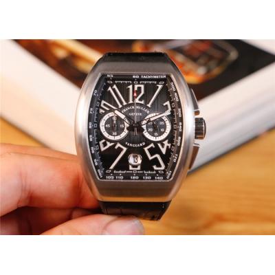 Replica Vanguard Japan Quartz Chronograph Movement Mens Watch Black Dial Diamonds Case Leather Strap E96