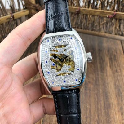 Replica Vanguard A21j Automatic Movement Mens Watch Diamonds Skeleton Dial Full Diamonds Case Leather Strap E97