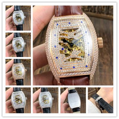 Replica Vanguard A21j Automatic Movement Mens Watch Diamonds Skeleton Dial Full Diamonds Case Leather Strap E97