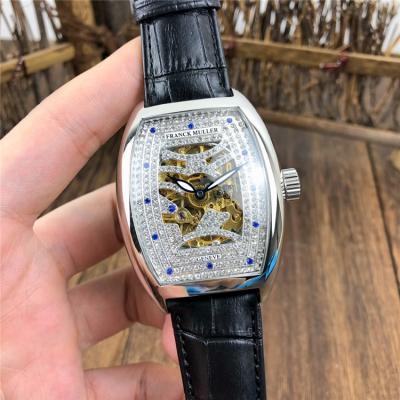 Replica Vanguard A21j Automatic Movement Mens Watch Diamonds Skeleton Dial Full Diamonds Case Leather Strap E97