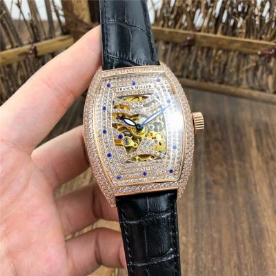 Replica Vanguard A21j Automatic Movement Mens Watch Diamonds Skeleton Dial Full Diamonds Case Leather Strap E97