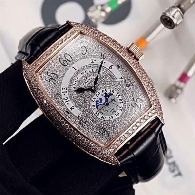 Replica Vanguard A21j Automatic Movement Mens Watch Full Diamonds Dial Full Diamonds Case Leather Strap E101