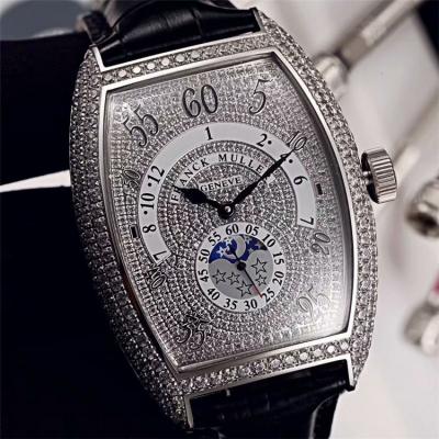 Replica Vanguard A21j Automatic Movement Mens Watch Full Diamonds Dial Full Diamonds Case Leather Strap E101