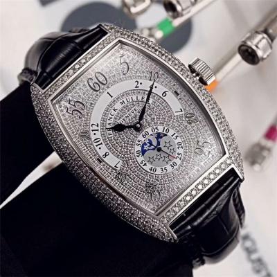 Replica Vanguard A21j Automatic Movement Mens Watch Full Diamonds Dial Full Diamonds Case Leather Strap E101