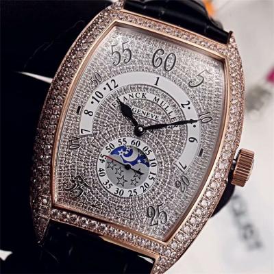 Replica Vanguard A21j Automatic Movement Mens Watch Full Diamonds Dial Full Diamonds Case Leather Strap E101