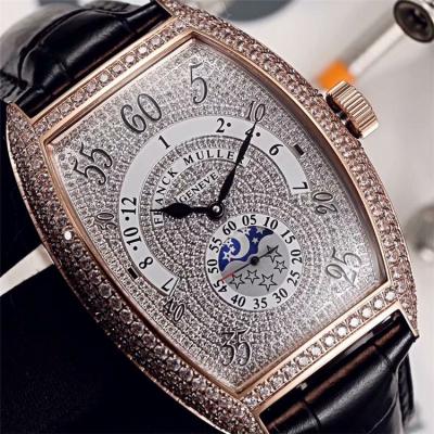 Replica Vanguard A21j Automatic Movement Mens Watch Full Diamonds Dial Full Diamonds Case Leather Strap E101