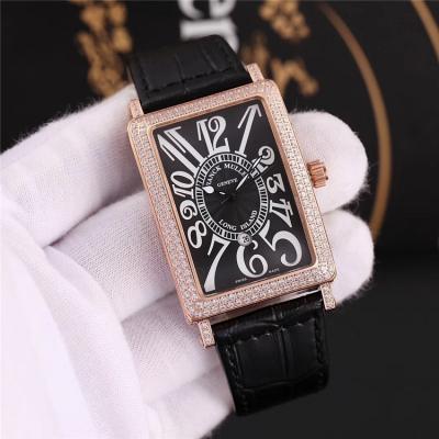 Replica Long Island Swiss Quartz Movement Womens Watch White Dial Full Diamonds Case Leather Strap E104