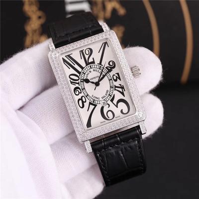 Replica Long Island Swiss Quartz Movement Womens Watch White Dial Full Diamonds Case Leather Strap E104