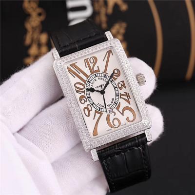 Replica Long Island Swiss Quartz Movement Womens Watch White Dial Full Diamonds Case Leather Strap E104