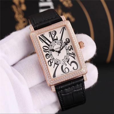 Replica Long Island Swiss Quartz Movement Womens Watch White Dial Full Diamonds Case Leather Strap E104