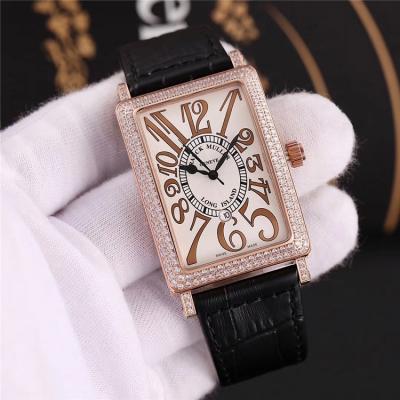 Replica Long Island Swiss Quartz Movement Womens Watch White Dial Full Diamonds Case Leather Strap E104