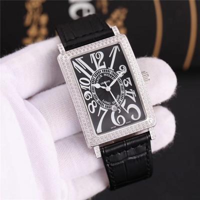 Replica Long Island Swiss Quartz Movement Womens Watch White Dial Full Diamonds Case Leather Strap E104