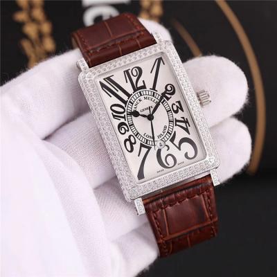 Replica Long Island Swiss Quartz Movement Womens Watch White Dial Full Diamonds Case Leather Strap E104